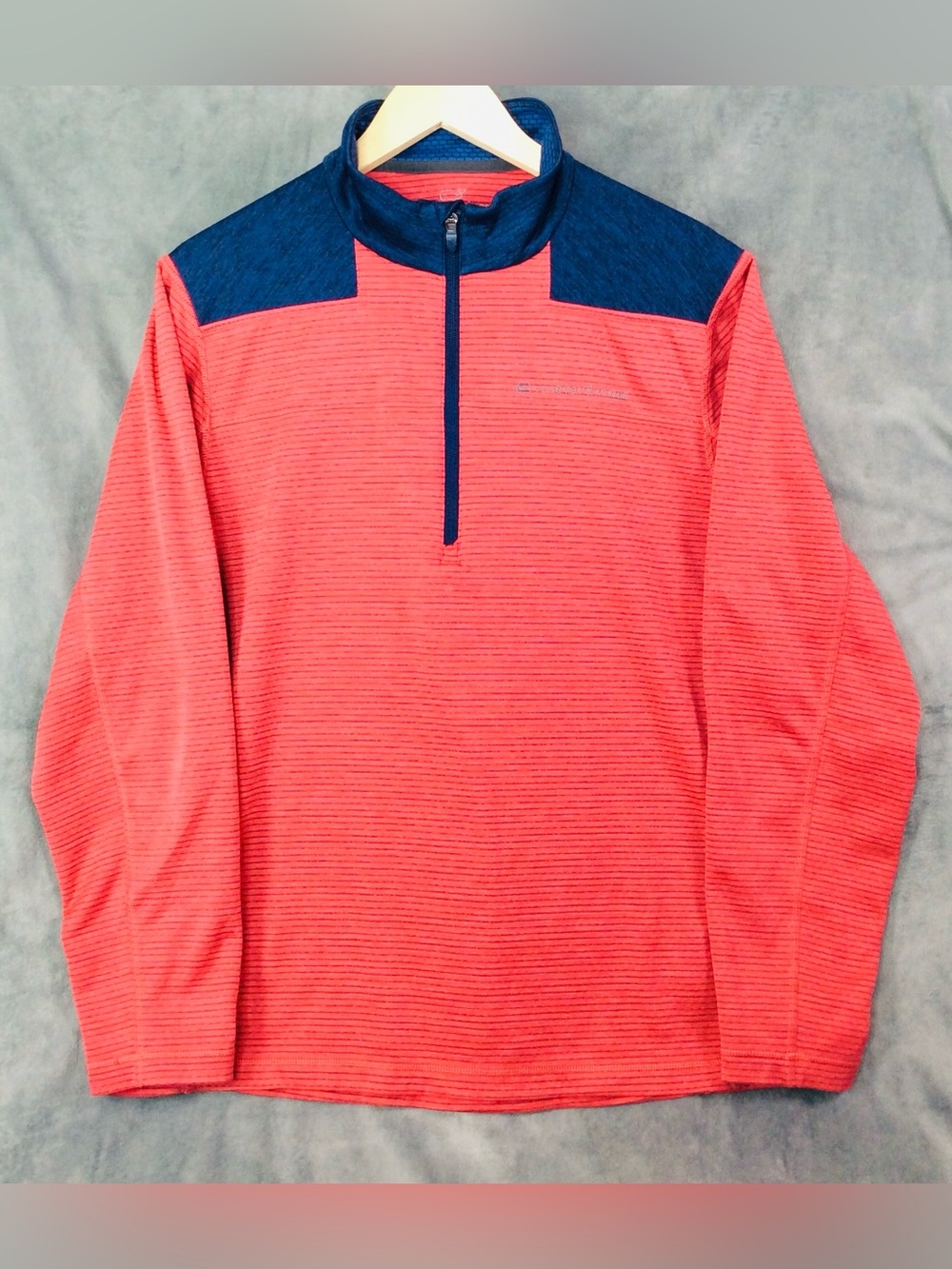 Vineyard Vines Coral Red Half-Zip Performance Jacket with Navy Accents